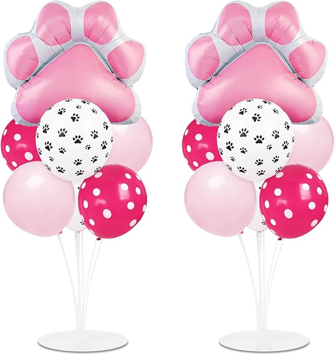 Dog Paw Party Balloons Stand Kit 2 Sets with 2 Dog Paw Print Foil Balloons Dog Themed Party Balloon Centerpiece for Tables for Girls Pet Dog Party Supplies Baby Shower Puppy Themed Decorations