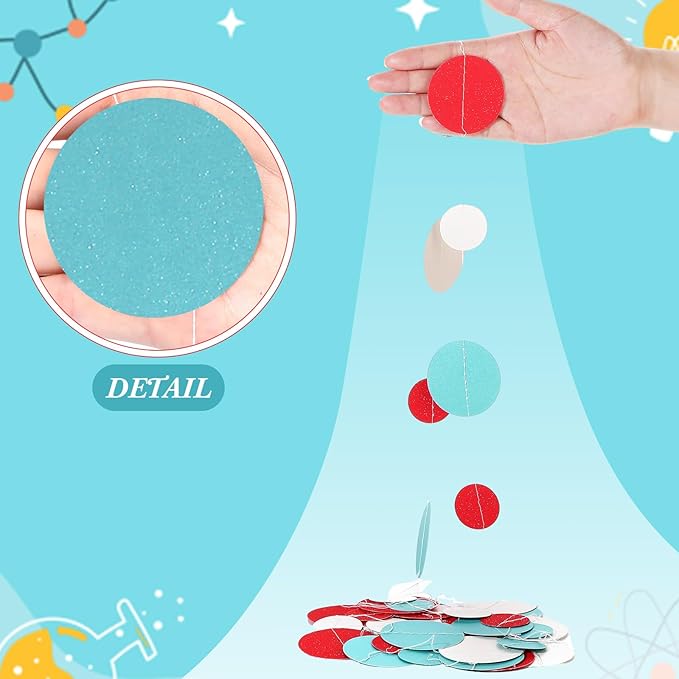 Outus 10 Pieces Colorful Dots Paper Garland Easter Decor Round Glitter Hanging Confetti Streamers Backdrop for Spring Birthday Classroom Halloween Trunk or Treat Car Decoration (Light Blue,White,Red)