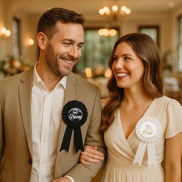 Bride and Groom Pin set - Wedding Party Supplies Engagement Party Favors | Bridal Shower Buttons Bachelorette Decorations Just Married Gift Engaged Pins Decor Accessories Couples Gifts Badge Button