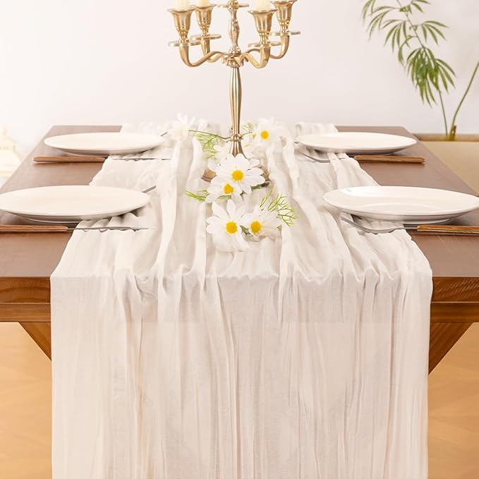 Socomi Ivory White Cheesecloth Table Runner Easter Spring Boho Rustic Gauze 120 inch 10FT Cheese Cloth Runner for Wedding Party Baby Shower Birthday Home Decor Holiday Decorations
