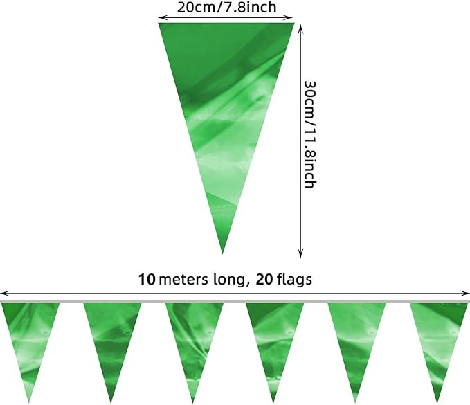 32.8FT Green Glitter Triangle Pennant Banner Flag Metallic Bunting Outdoor Garland for Christmas Graduation Safari Birthday Tropical Jungles Wedding Bachelorette Engagement Party Decoration Decor