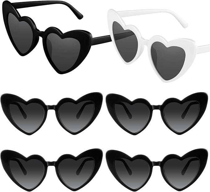 6 Pack Bachelorette Sunglasses Heart Shaped Sunglasses Vintage Heart Glasses for Women Wedding Party Decor