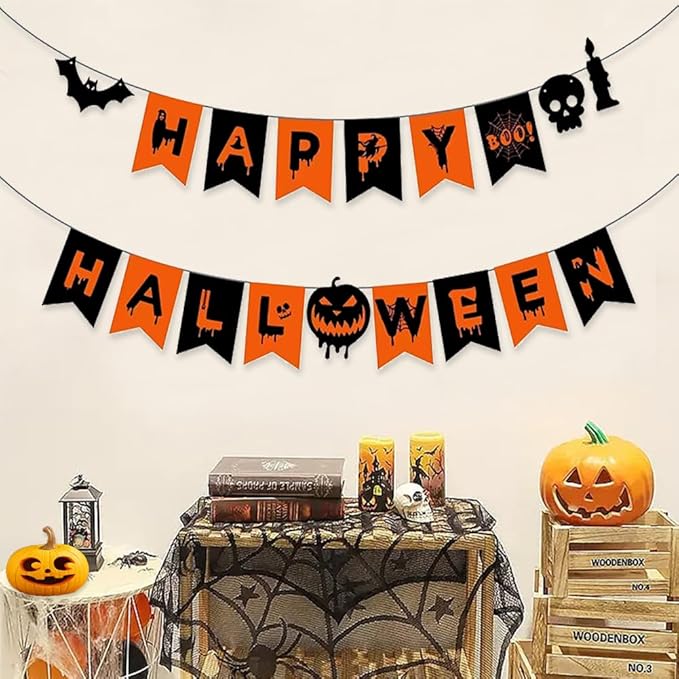 Happy Halloween Banner for Halloween outdoor Indoor Party Decorations Horror Birthday Party Decor Supplies for Home Yard Garage Front Wall Doo Decoration Banner