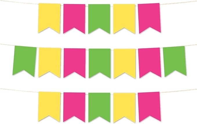 Andaz Press Hanging Pennant Banner with String, Fuchsia, Yellow, Kiwi Green, 1-Set, 24 Pennants, Approx. 12-Feet Long, Tropical Flamino Theme Birthday Supplies