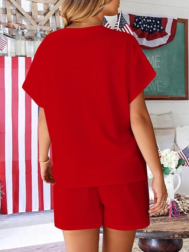 VILOVE 4th of July 2 Piece Sequin Outfits Women 250 Anniversary Usa Shirts and Short Sets Casual Patriotic Shirt Summer Set