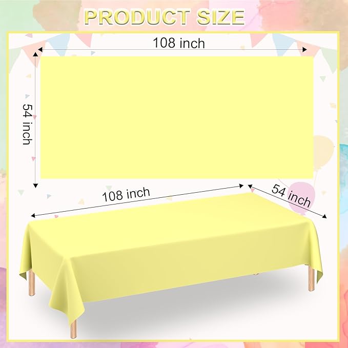 WNINK 3 Pack Light Yellow Tablecloths, Yellow Disposable Plastic Waterproof Table Cover, 54" x 108", for Birthday, Baby Shower，Wedding, Bridal Shower, Picnic Camping Parties