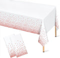 Rose Gold Polka Dot White Tablecloth, 2 Pcs Disposable Plastic Table Cloths, Rose Gold Confetti Table Cover for Birthday Parties Wedding Anniversary Baby Shower Fine Dining Decor 54 × 108 inches