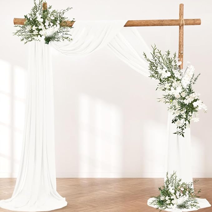 Ivory Wedding Arch Draping Fabric 30'' x 18FT Sheer Chiffon Arch Drape Backdrop 2 Panel Drapes for Easter Bridal Shower Baby Shower Photo Booth Church Decor Birthday Party Outdoor Decoration