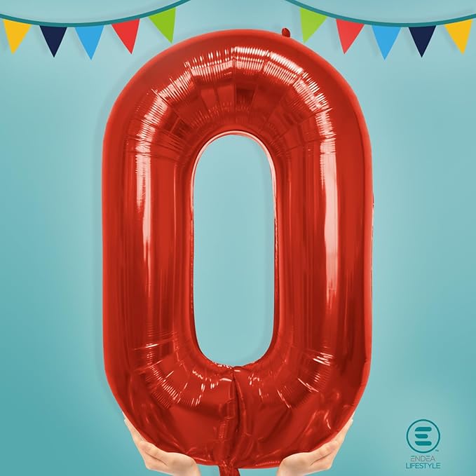 40 Inch Large Red Number Celebration and Decoration Balloon for Birthday Parties, Graduations, Anniversaries, Weddings, Photo Shoots, Special Events - Helium Foil Mylar (Red Number 0)