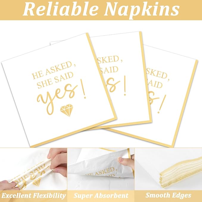 96Pcs Happy Engagement Party Supplies Engagement Paper Plates Napkins She Said Yes Party Tableware Set She Said Yes Disposable Dinnerware for Wedding Birthday Party Bridal Shower Decoration Serve 24