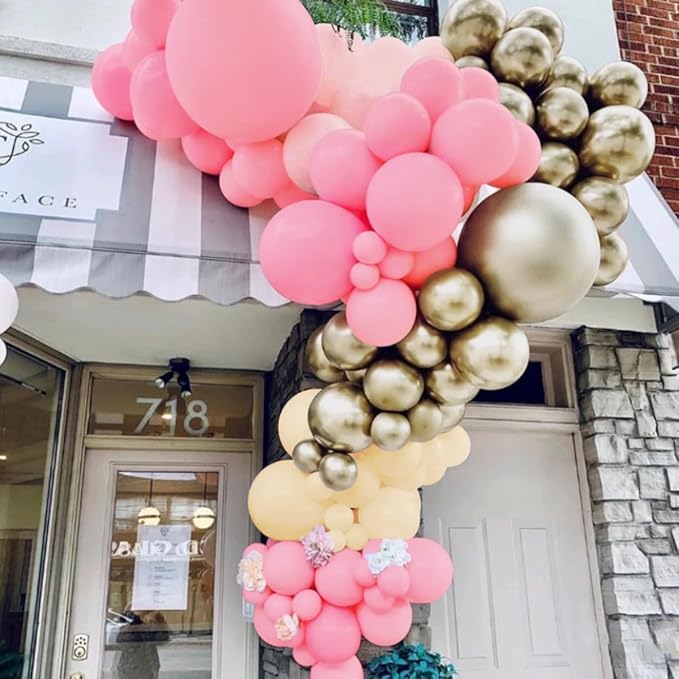 Blush Pink Neutral Gold Balloon Arch Kit, 160Pcs Boho Dusty Pastel Pink Nude Balloons Garland for Girls Women Bridal Baby Shower Valentines Wedding Gender Reveal Birthday Party Decorations