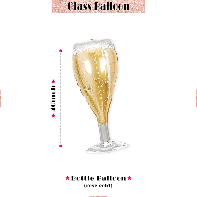 PartyForever 2 Gold Glitter Ring Bachelorette Party Balloons with 40inch Bottle Balloon and Glass Balloon Hen Party Decorations Balloons for Bridal Shower