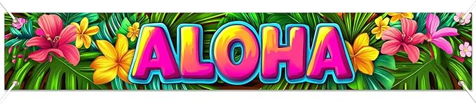 Aloha Backdrop Banner Hello Summer Hawaiian Tropical Theme Supplies Outdoor Banner 118 x 20 inch Party Backdrop Decorations Photo Booth Props Summer Supplies Large Yard Sign