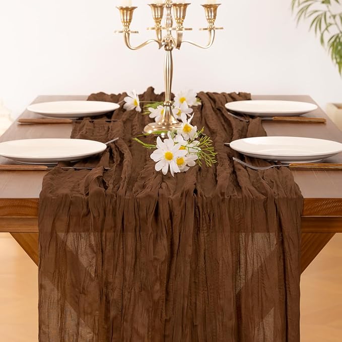 Socomi Brown Coffee Cheesecloth Table Runner Easter Spring Boho Rustic Gauze 120 inch 10FT Cheese Cloth Runner for Wedding Party Baby Shower Birthday Home Decor Holiday Decorations