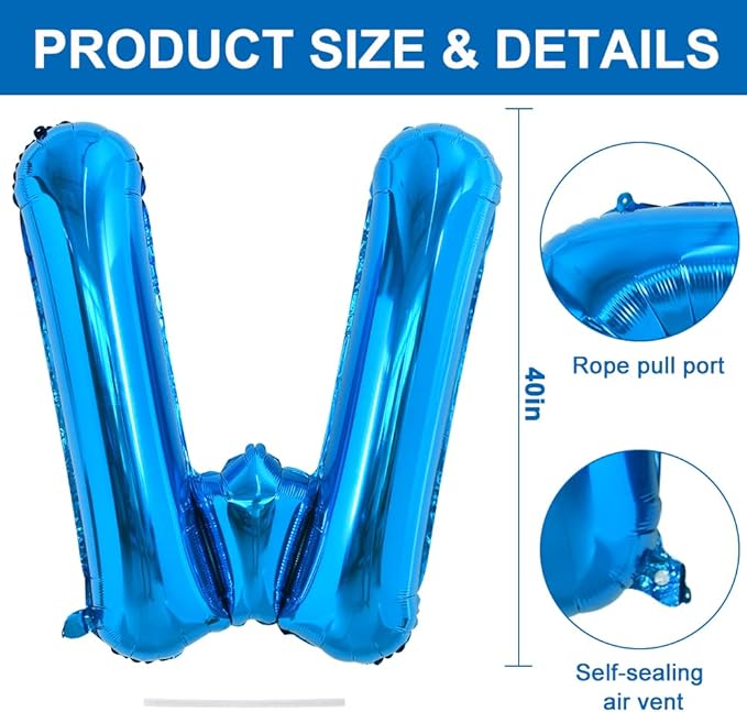 TONIFUL 40 Inch Large Blue Letter W Balloon - Giant Alphabet Foil Mylar for 2026 Graduation Birthday Party, Anniversary, New Year, Graduation Supplies Decorations