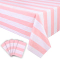 Kesfey 5 Pack Pink and White Vertical Striped Tablecloth - 54 x 108 Inch Waterproof Pink Striped Picnic Table Cover for Birthday Party