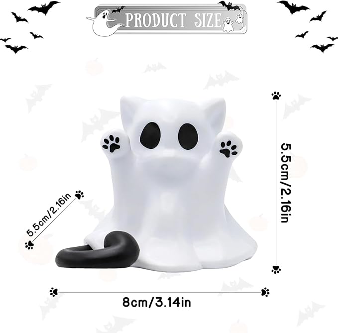 Halloween Ghost Statue Cute Spooky Figurines Desk Decor Cartoon Mini Spooky Decorations Halloween Unique Cat Ghost Figurines for Festive Home and Office Desktop Decor Display Ornaments