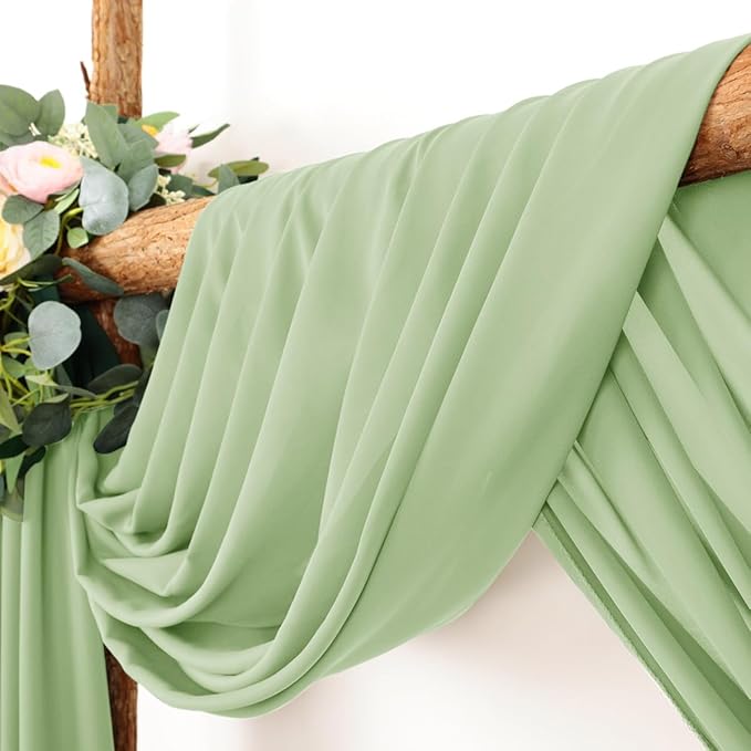 Wedding Arch Draping Fabric 30'' x 18FT Sheer Chiffon Arch Drape Backdrop 1 Panel Sage Green Drape for Easter Bridal Shower Baby Shower Photo Booth Church Decor Birthday Party Outdoor Decor