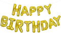 TONIFUL 3D Gold Happy Birthday Balloons Banner with Ribbon Straw, 16 Inch Mylar Foil Letters Birthday Sign Banner Balloon Bunting Reusable for Girls Boys Kids & Adults Birthday Halloween Supplies