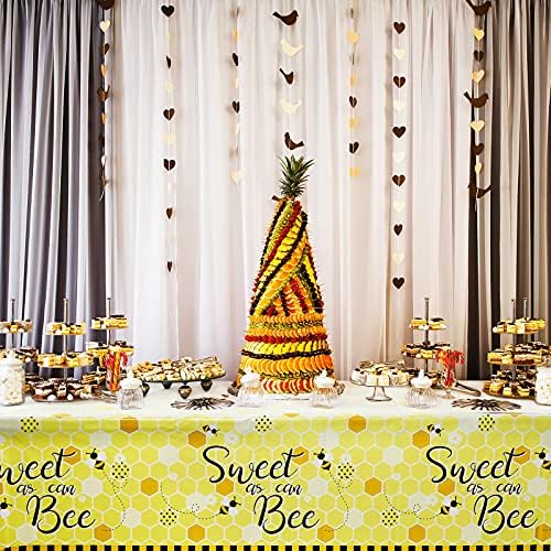 Tatuo 1 Packs Bee Plastic Tablecloths - 54 x 108 Inches Sweet as Can Bee Decorative Table Cover Honey Party Tablecloth Set for Birthday Baby Shower Gender Reveal Party Decorations