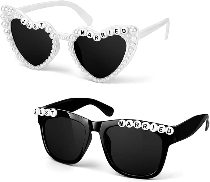NIMOSA Just Married Decorations Bride And Groom Sunglasses Wedding Sunglasses for Just Married Wedding Party Decorations Honeymoon Accessories White and Black