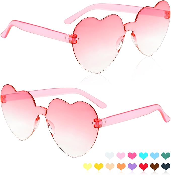 Heart Sunglasses 2 Pairs Heart Shaped Sunglasses Womens Heart Glasses Rave Sunglasses for Women Party Favors