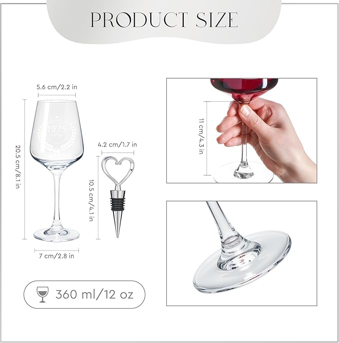 AW BRIDAL 50th Birthday Gifts for Women Her, Personalized 1975 Vintage Wine Glass Gift Set for 50 Year Old Birthday Decorations, Born in 1975 Gifts for Mom Dad Wifey Husband Sisters Friend Coworker