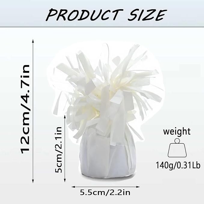 Aluminum Foil Balloon Weights for Parties (6 pcs) - 0.31lb (140g) Each - Premium Balloon Anchors for Birthday, Wedding, Dinner, Indoor & Outdoor Decorations(White 6pcs)