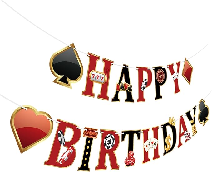 Casino Party Decorations Happy Birthday Banner Casino Party Banner Garland for Las Vegas Poker Night Birthday Party Decorations Casino Party Supplies