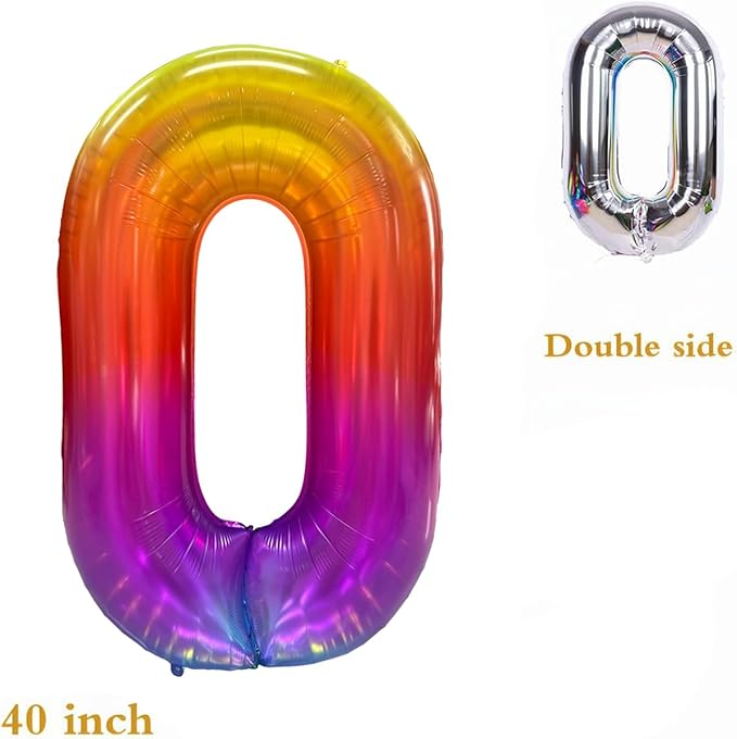 Rainbow Number 0 Balloon 40 Inch Rainbow 0 Balloon Giant Helium Foil Number 0 to 9 Balloons Birthday Wedding Party Digital Decorations Number 0