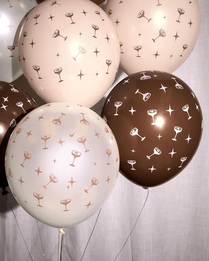 xo, Fetti Brown Espresso Martini Latex Balloons - 24 pk, 12" | Tini Bit Older Birthday, Love Is Brewing Decorations, Party Decor, Coffee Cocktail Gifts, Bachelorette Supplies