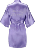 EPLAZA Women's One Size Silver Rhinestones Bride Bridesmaid Short Satin Robes for Wedding Party Getting Ready