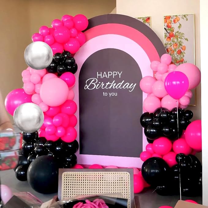 Black Red Pink Silver Balloon Garland Arch Kit, 160Pcs Hot Pink Matte Black Blush Pink Metallic Silver Balloons for Birthday Baby Shower Wedding Bridal Shower Party Decorations