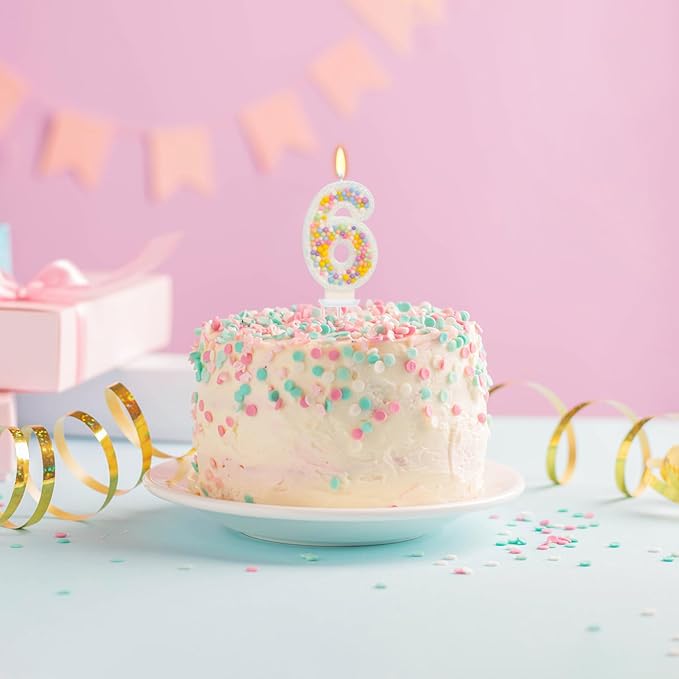 Number 6 Birthday Candle - Colorful Macaron Candles, 6 Candle Birthday Girl Women, Sweet Theme Birthday Party Supplies, Anniversary Party Cake Decorations