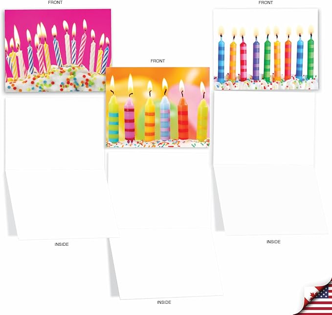 The Best Card Company - 10 Happy Birthday Note Cards Blank - Assorted Bulk Notecards, Cute Boxed Set (4 x 5.12 Inch) - Birthday Candles M6555BDB