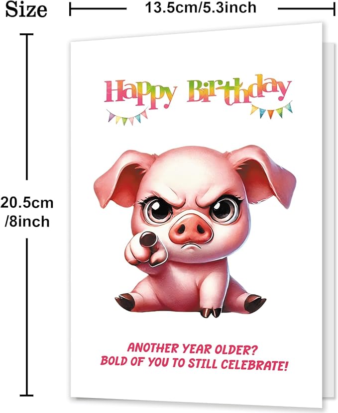 Funny Pig Birthday Card, Cute Birthday Cards Gifts for Pig, Piglet, Farm Animal Lovers, Men, Women, Him, Her, Friend, Coworker