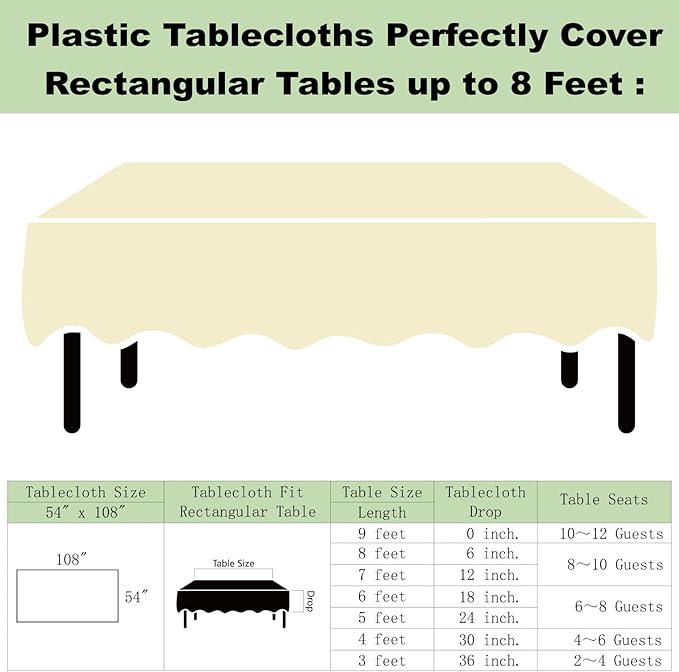 Plastic Ivory Tablecloths 3 Pack Cream Disposable Table Covers 54" x 108" Milky White Table Cloths for Bridal Shower Parties Picnic Engagements Weddings Birthdays, Fits 6 to 8 Foot Rectangle Tables