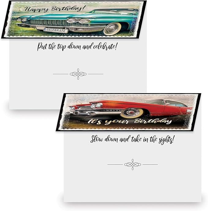 Current Vintage Transport Birthday Greeting Cards - Set of 20 (2 each of 10 Designs), 5 x 7 Inches, Classic Cars, Airplanes, Trains, Envelopes Included, Assortment Set