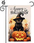Boo Welcome Halloween Garden Flag 12x18 inch Double-sided Burlap Black Cat Pumpkin Home Outdoor Yard Flag Decoration -A