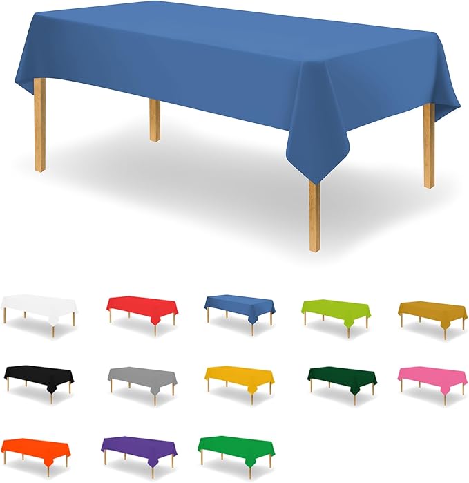 Party Dimensions Blue Disposable Plastic Tablecloth for Rectangle Tables (48 Pack) Premium Decorative Table Cloths for Parties, Events & Weddings, Indoors & Outdoors, 54 x 108 inches