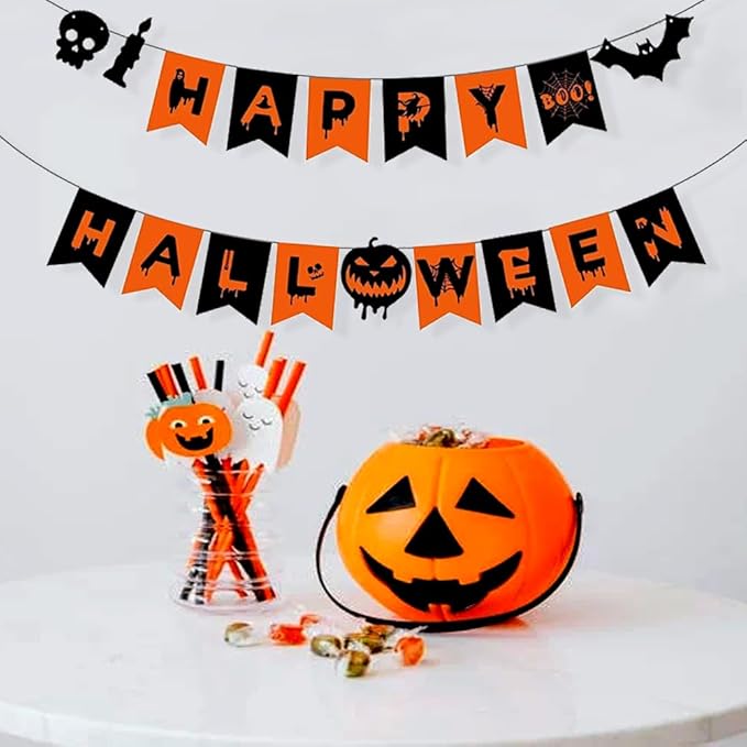 Happy Halloween Banner for Halloween outdoor Indoor Party Decorations Horror Birthday Party Decor Supplies for Home Yard Garage Front Wall Doo Decoration Banner