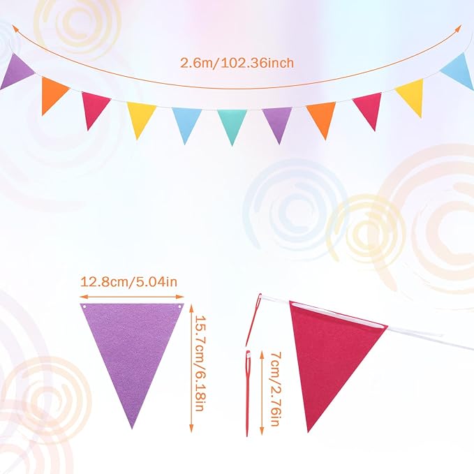 Outus 6 Pack 72 Flags/8.2 ft Rainbow Pennant Banner, Multicolor Bunting String Triangle Flags Garland for Birthday Party Classroom Carnival Baby Shower Indoor Outdoor Decorations(Vivid Colors)