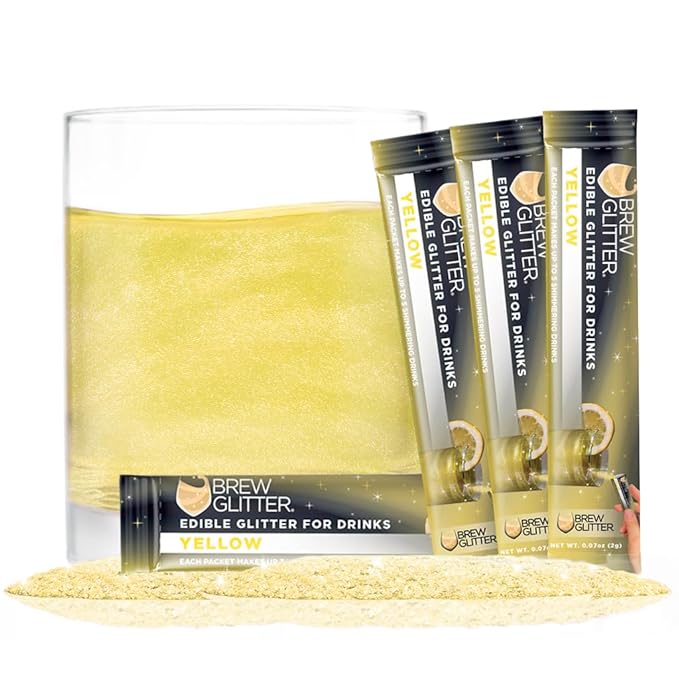 Brew Glitter Yellow Edible Drink Glitter 4 x 2g Packets for Cocktails, Beer, Wine & Beverages