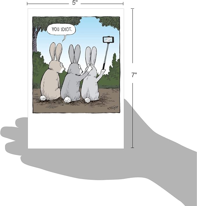 NobleWorks - 1 Humor Birthday Card with Envelope - Funny Cartoons for Birthday Greetings, Celebration Notecard - Bunny Selfies C2750BDG