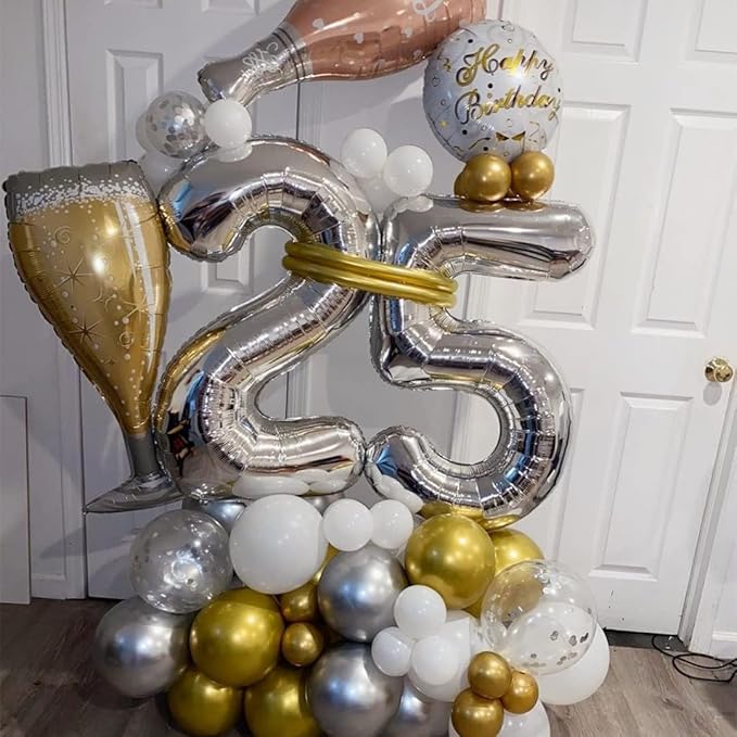 Silver Number 2 Balloon, 40 Inch Large Number Foil Mylar Balloons for 2nd Girl Boy Birthday Party Celebration Decoration Supplies,Big Digital Balloons for Wedding Anniversary Events Decor