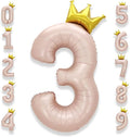 AULE 40 Inch Big Pink 3 Balloon Number with Crown Large Foil Helium Number Balloons 0-9 Jumbo Giant Happy 3rd Birthday Party Decorations Huge Mylar Anniversary Party Supplies
