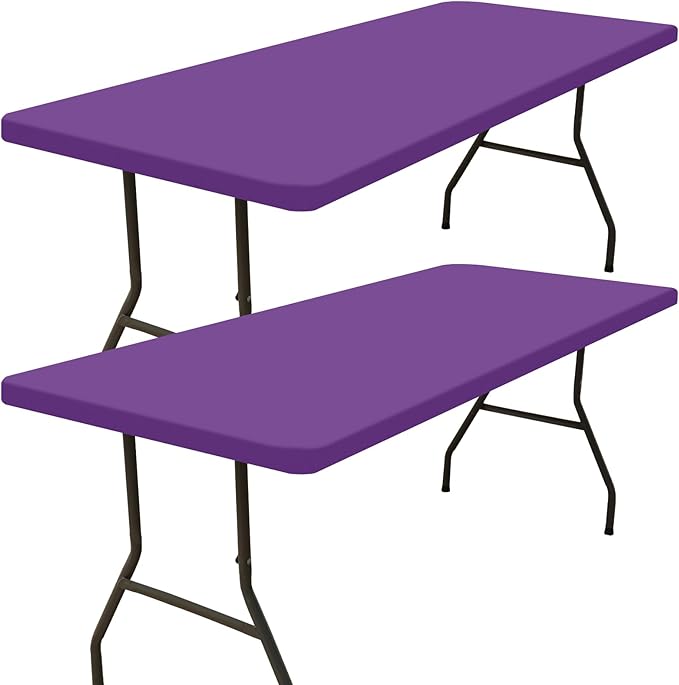 Smiry 2 Pack Rectangle Picnic Table Cloth, Waterproof Elastic Fitted Tablecloths, Washable Polyester Rectangular Patio Table Cover for Camping, Indoor and Outdoor (Purple, 30"x48")