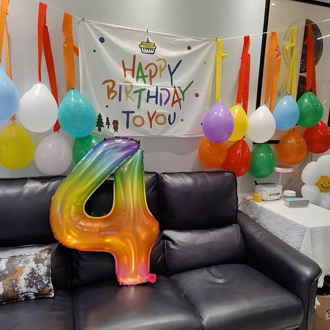 Rainbow Number 4 Balloon 40 Inch Rainbow 4 Balloon Giant Helium Foil Number 0 to 9 Balloons Birthday Wedding Party Digital Decorations Number 4