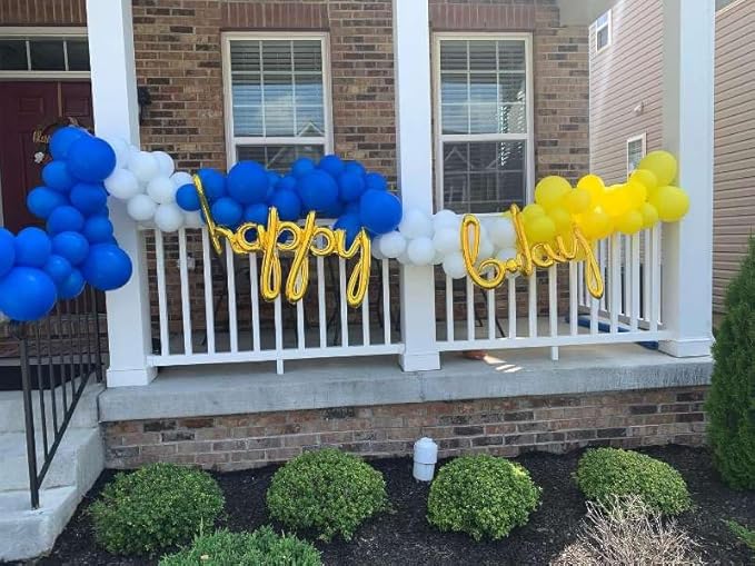 153Pcs Royal Blue and Yellow Balloon Garland Arch Kit - White Royal Blue and Yellow Balloon Arch Kit Different Size Balloons for Anniversary Graduation Baby Shower Birthday Party Decorations