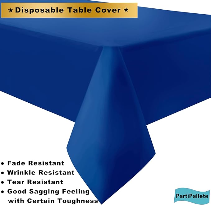 3-Pack Premium Plastic Dark Royal Blue Tablecloth Disposable 54" x 108" Rectangle Table Cover PEVA Party Sapphire Ocean Blue Table Cloths for Parties Birthday Wedding Picnic Banquet
